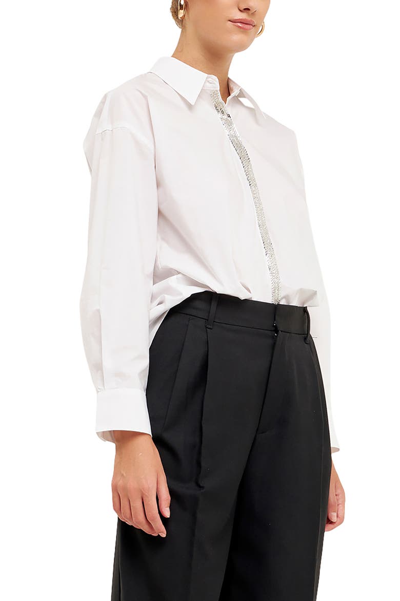 Sequins & Beads Poplin Shirt, Alternate, color, WHITE