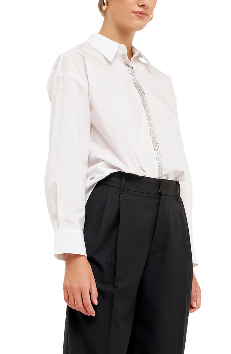 Endless Rose Sequins & Beads Poplin Shirt, Alternate, color, White