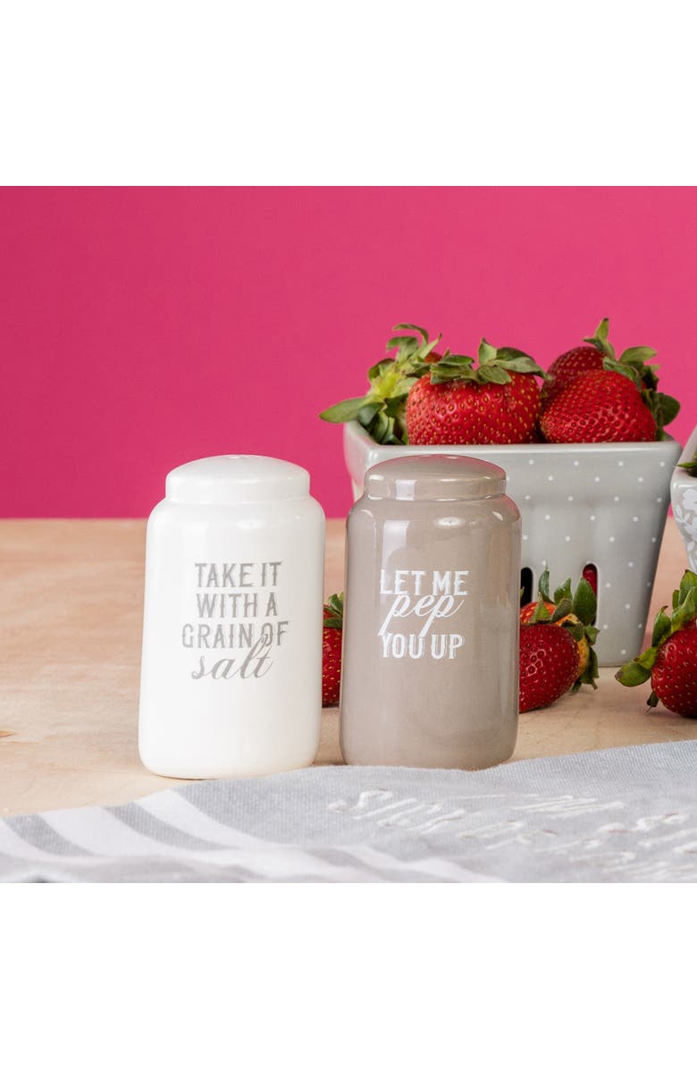 Totalee Gift Grain of Salt/Pep You Up Salt and Pepper Shaker Set of 2 Ceramic White, Alternate, color,