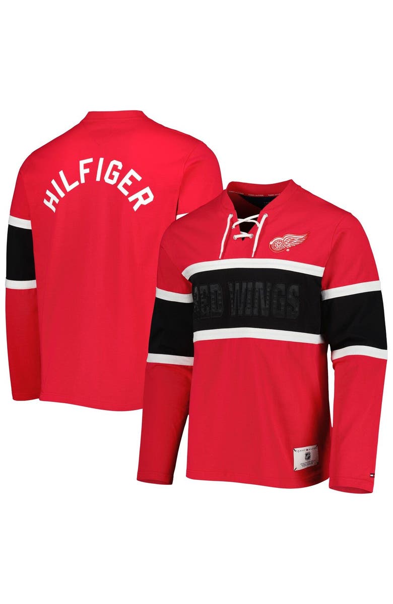 Tommy Hilfiger Men's Tommy Hilfiger Red Detroit Red Wings Walter Lace-Up Long Sleeve Top, Main, color, Red