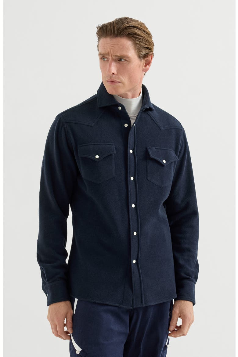 Techno cashmere and cotton western shirt, Main, color, Navy Blue