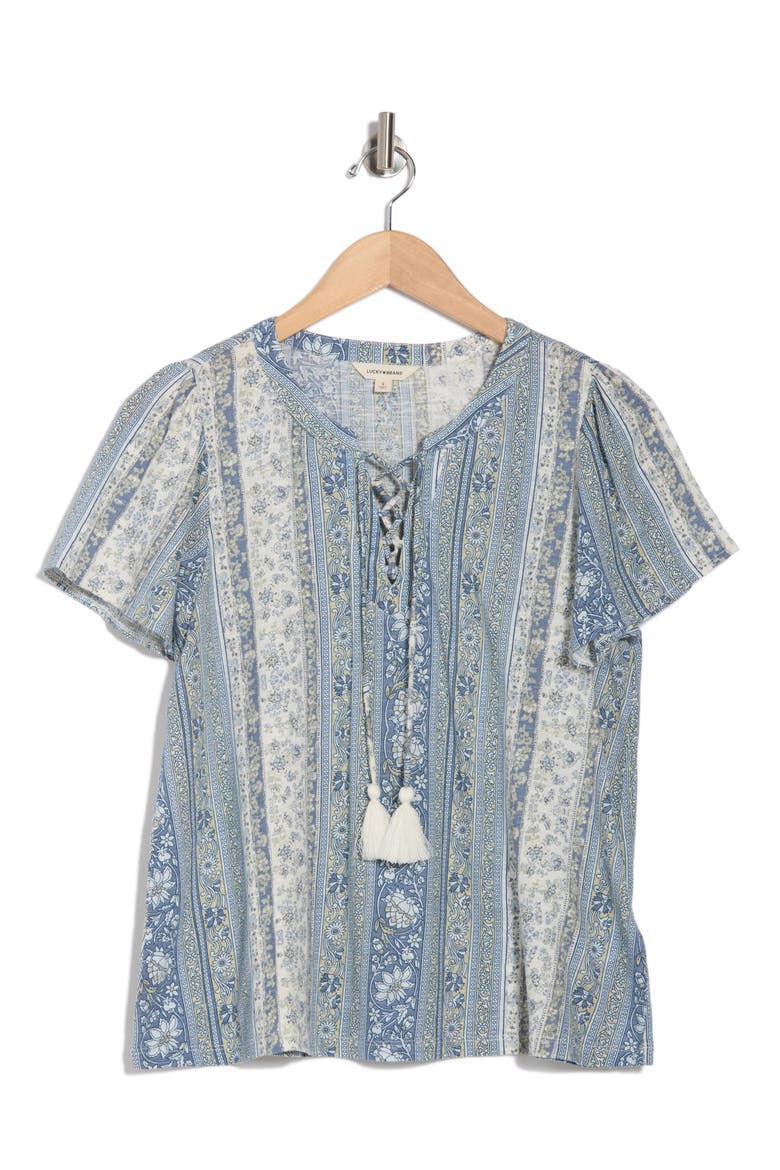 Lace Front Top, Alternate, color, BLUE COMBO