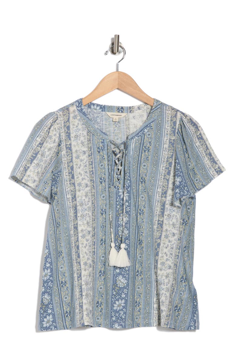 Lucky Brand Lace Front Top, Alternate, color, Blue Combo