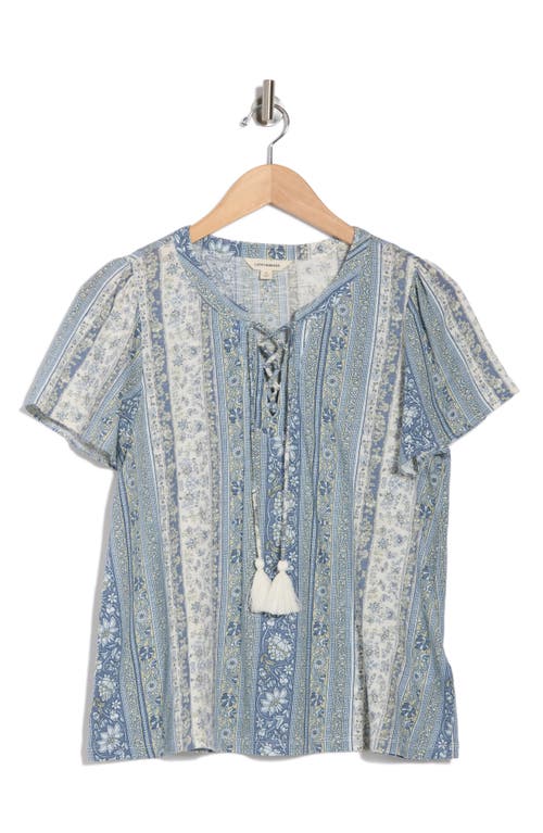 Lucky Brand Lace Front Top In Blue