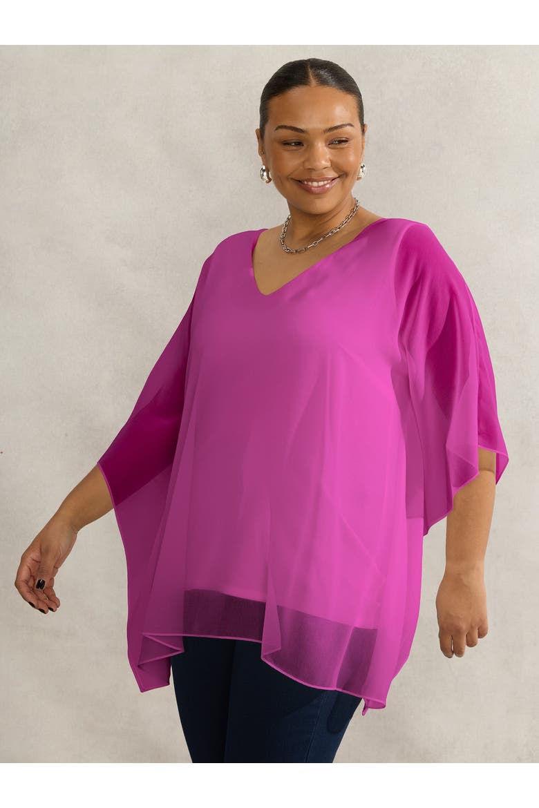 Chiffon V-Neck Overlay Top, Main, color, Magenta