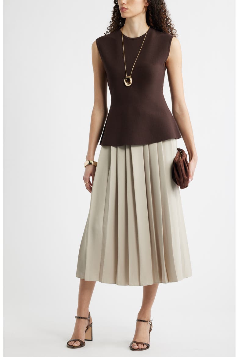 Pleated Midi Skirt, Alternate, color, TAN PLAZA