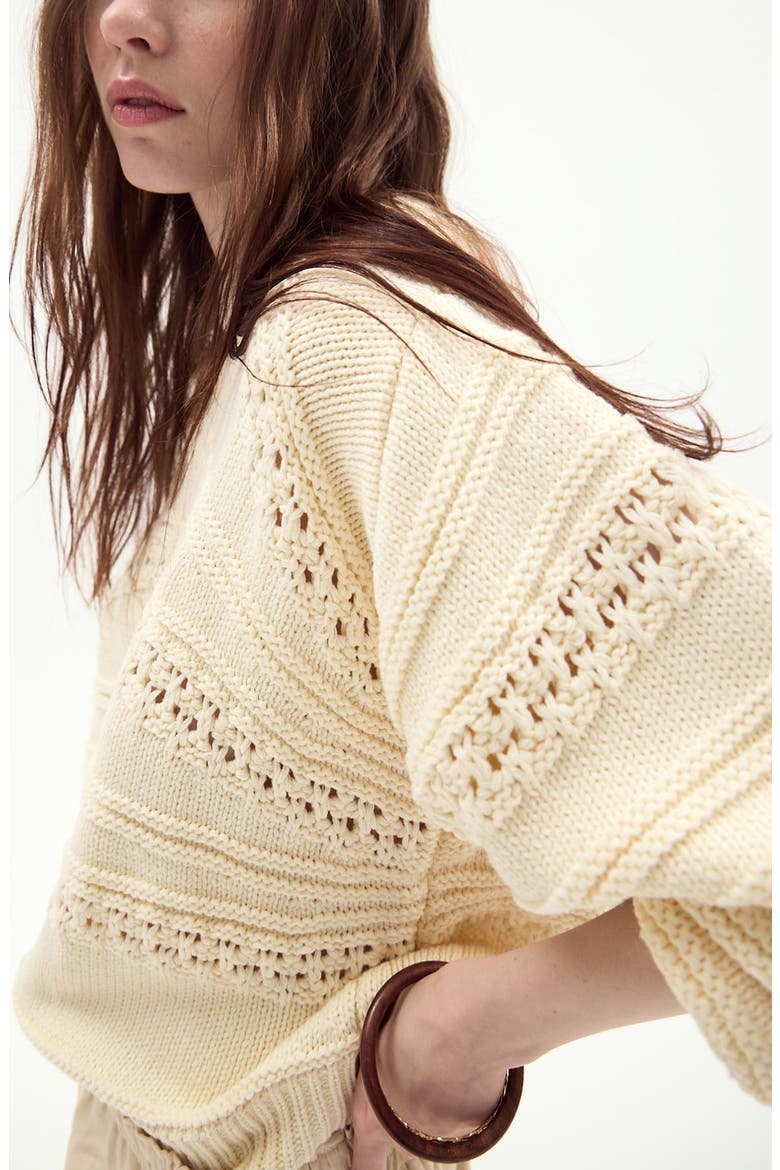 Faial Open Stitch Cotton Blend Sweater, Alternate, color, BUTTER