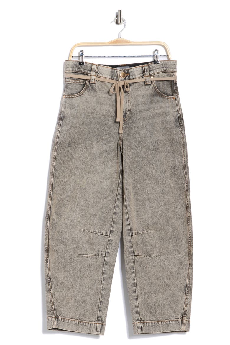 Tie Waist Ankle Barrel Leg Jeans, Alternate, color, TTBR - TINTED BROWN
