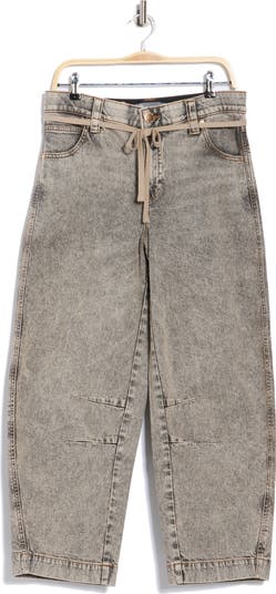 Tie Waist Ankle Barrel Leg Jeans