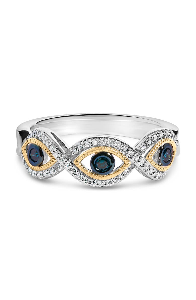 Haus of Brilliance Sterling Silver 1/4 Cttw Blue and White Diamond Evil Eye Band Ring, Main, color, Silver