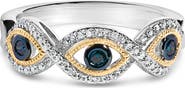 Haus of Brilliance Sterling Silver 1/4 Cttw Blue and White Diamond Evil Eye Band Ring