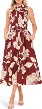 FLYING TOMATO Printed Belted Midi Shirtdress