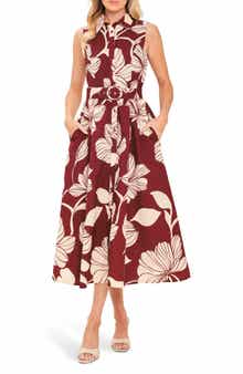 Printed Belted Midi Shirtdress