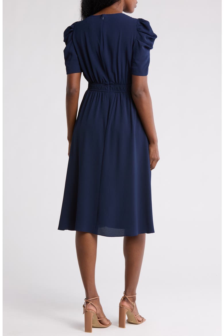 Ruched Bubble Sleeve Midi Dress, Alternate, color, NAVY