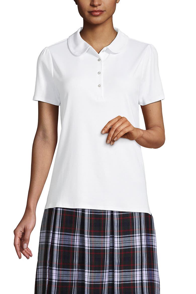 School Uniform  Short Sleeve Peter Pan Collar Polo Shirt, Main, color, White