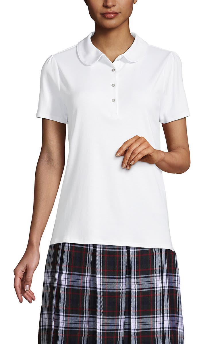 Lands
 End School Uniform  Short Sleeve Peter Pan Collar Polo Shirt, Main, color, White