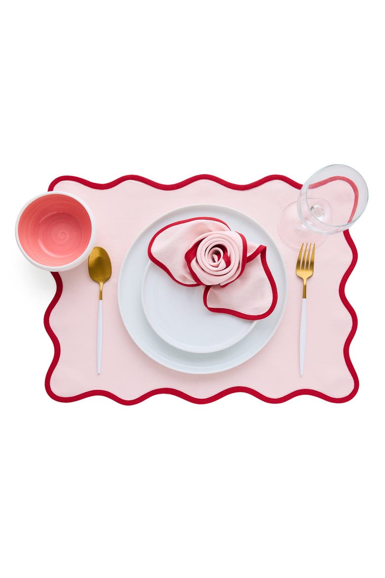 Linen Dinner Napkins Set of 4, 20 Inch Round - Giselle Scallop Edge, Alternate, color, Red and Pink