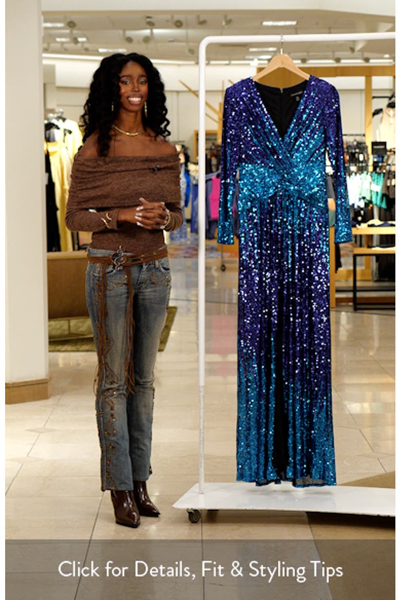 Ombré Sequin Long Sleeve Gown video