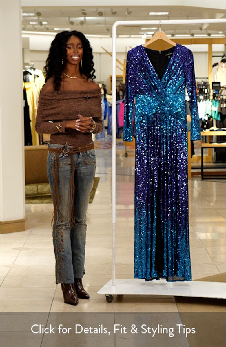 Ombré Sequin Long Sleeve Gown, sales video thumbnail