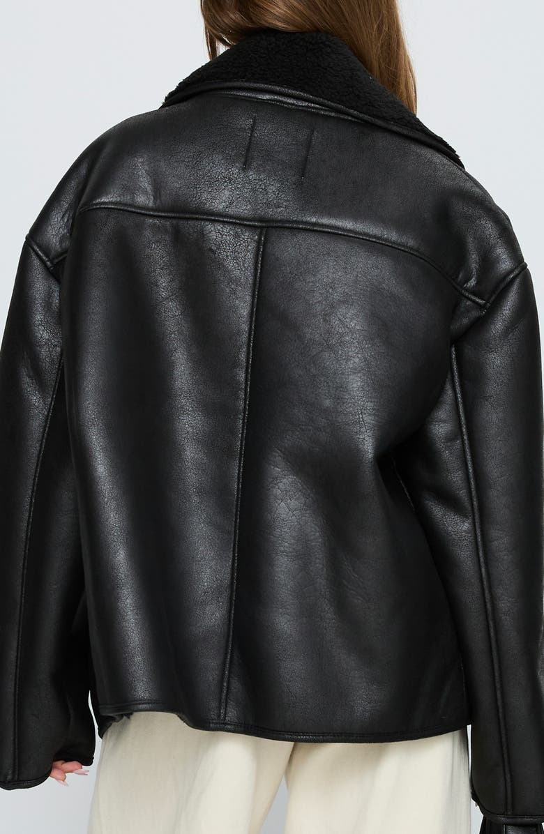 Princess Polly Nunez Faux Shearling Lined Faux Leather Jacket, Alternate, color, Black