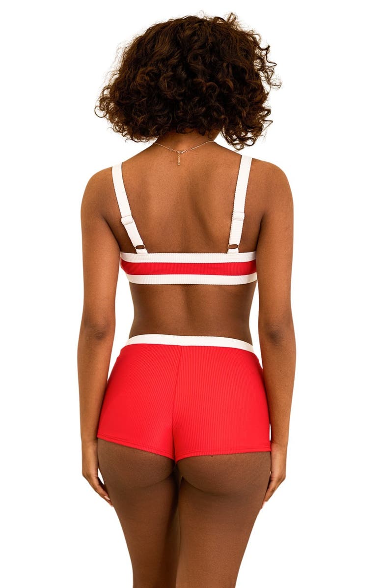 Dippin Daisys Kelly Bandeau Bikini Top, Alternate, color, Poppy/White Rib
