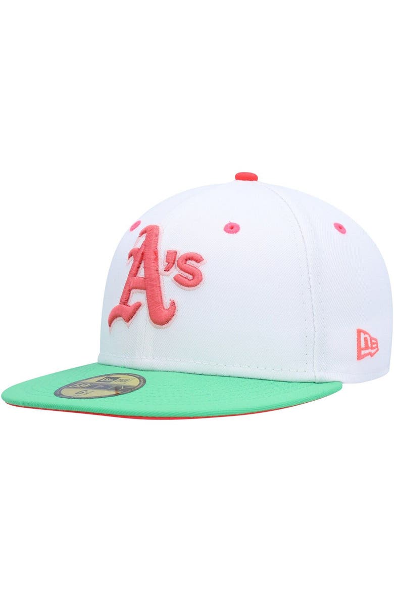 Men's New Era White/Green Oakland Athletics  Watermelon Lolli 59FIFTY Fitted Hat, Alternate, color, White