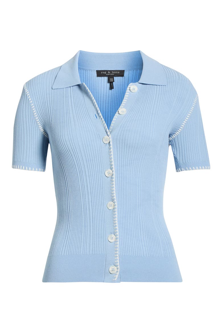 Harper Whipstitch Detail Short Sleeve Cardigan, Alternate, color, SKY