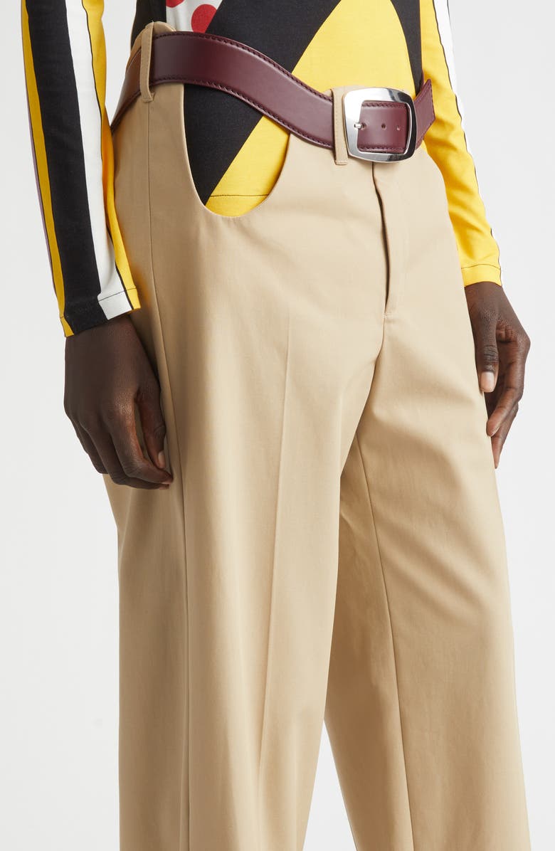 Jean Paul Gaultier Belted Cutout Cotton Straight Leg Pants, Alternate, color, Light Beige