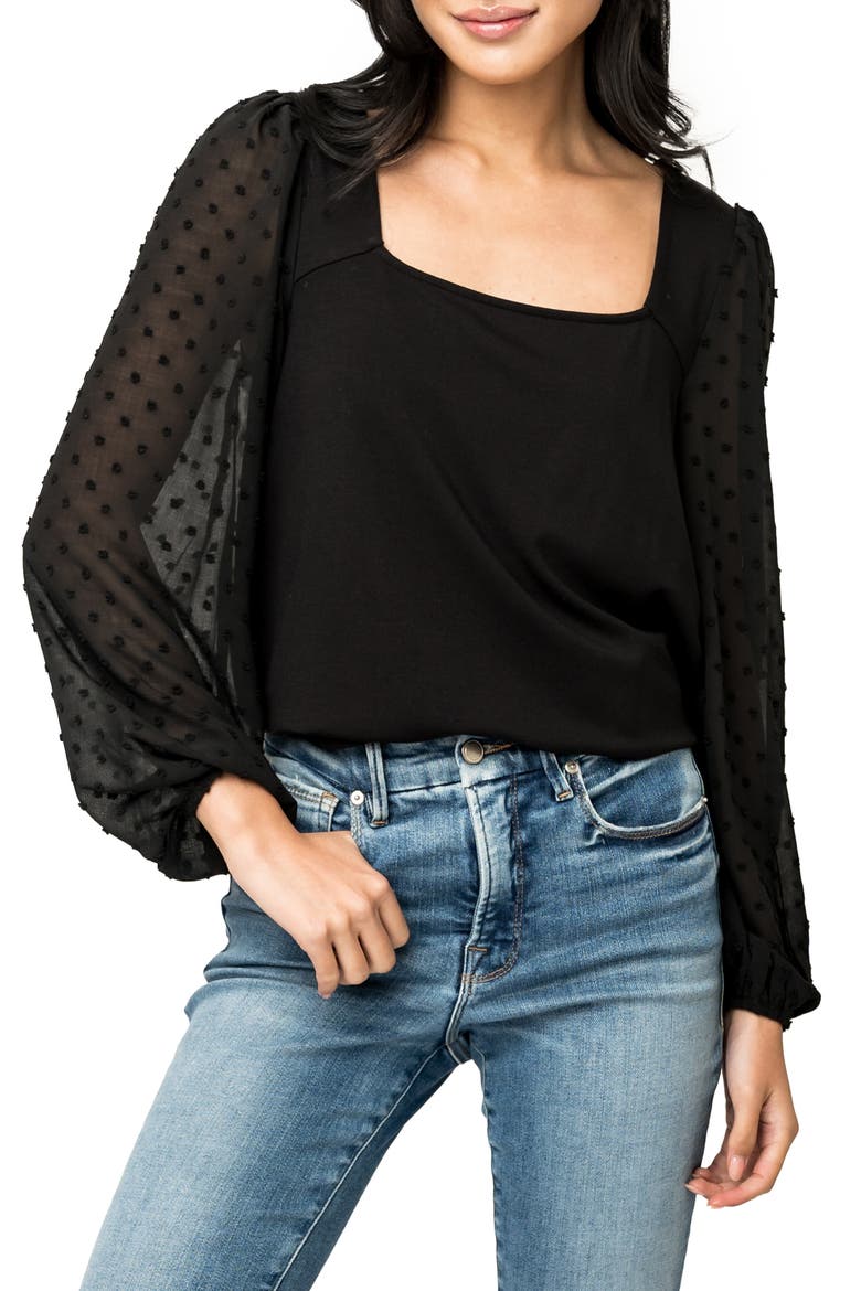 Swiss Dot Sleeve Knit Top, Main, color, BLACK