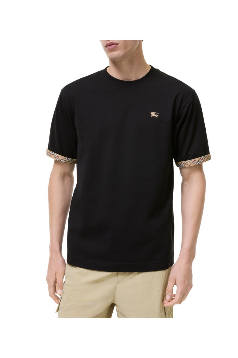 Check Trim Cotton T-shirt, Main, color, Black