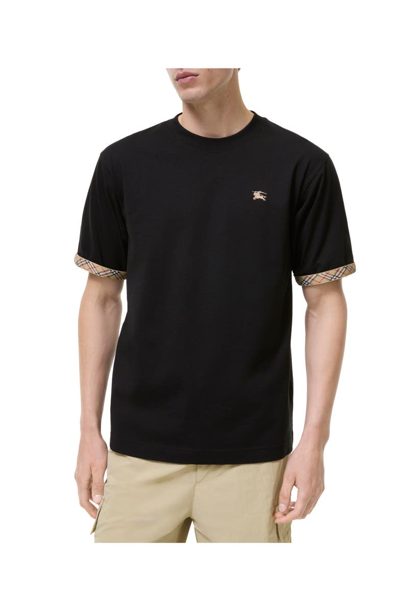 Burberry Check Trim Cotton T-shirt, Main, color, Black