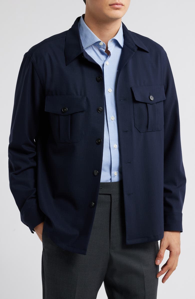 Canali Nuvolo Regular Fit Wool Shirt Jacket, Main, color, Navy