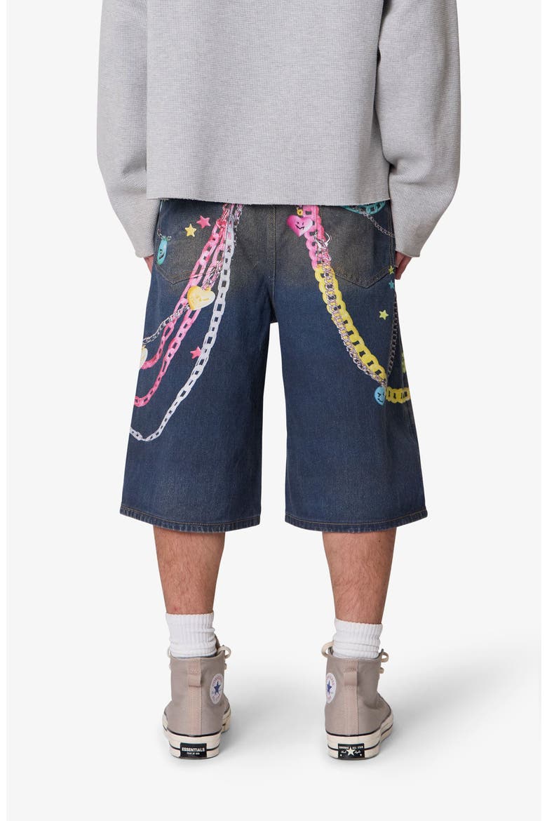 Ultra Baggy Chain Print Denim Shorts, Alternate, color, BLUE