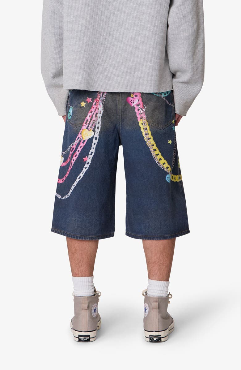 mnml Ultra Baggy Chain Print Denim Shorts, Alternate, color, Blue