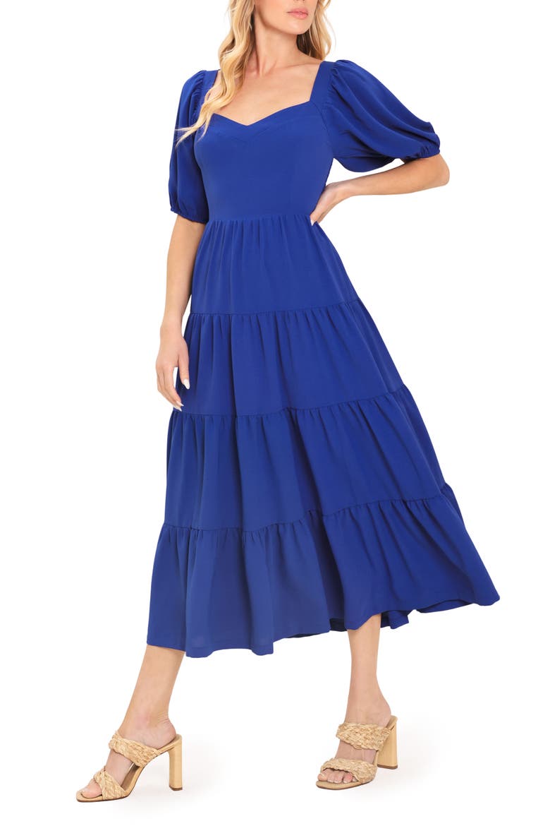 Sweetheart Neck Midi Dress, Alternate, color, BLUE