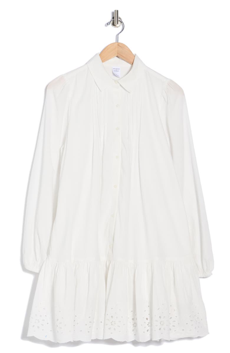 Melrose and Market Poplin Eyelet Long Sleeve Shirtdress, Alternate, color, White Blanc