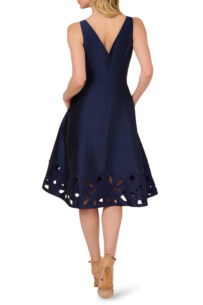Cutwork Detail Taffeta Cocktail Dress, Alternate, color, LIGHT NAVY
