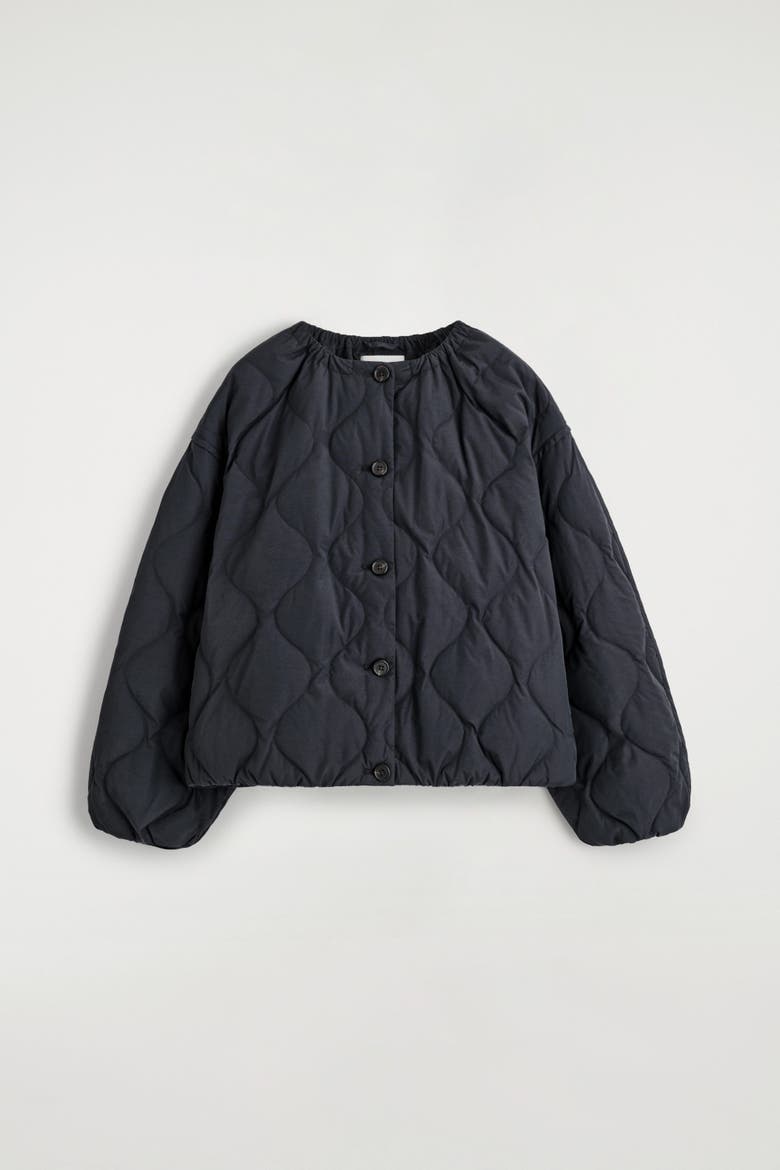 Gathered Quilted Down Jacket, Alternate, color, NAVY