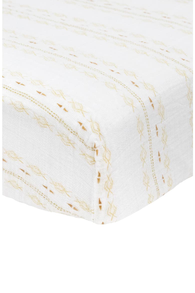 Cotton Muslin Crib Sheet, Alternate, color, GOLD DIAMOND STRIPE