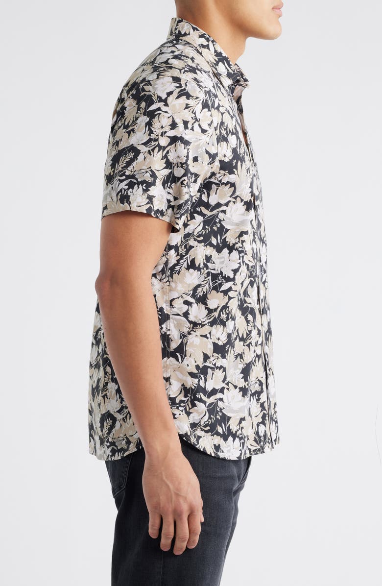 Nordstrom Floral Short Sleeve Stretch Cotton Blend Button-Up Shirt, Alternate, color, Black Annie Floral
