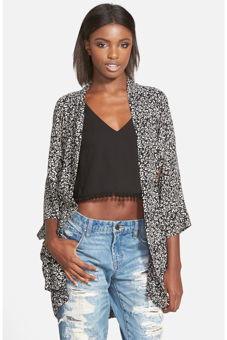 Floral Print Kimono, Main, color, BLACK