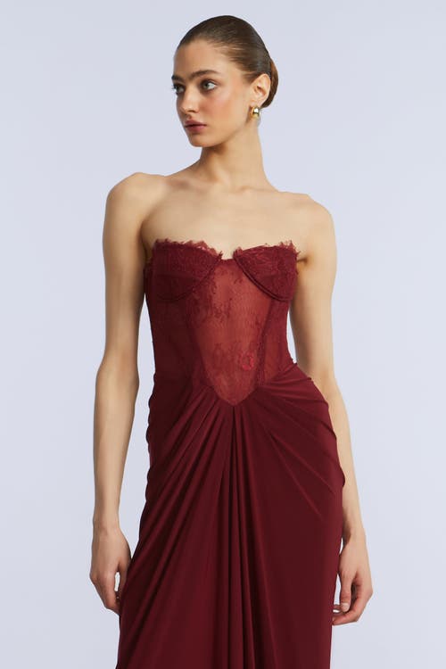 Bcbg Lace & Jersey Gown In Burgundy