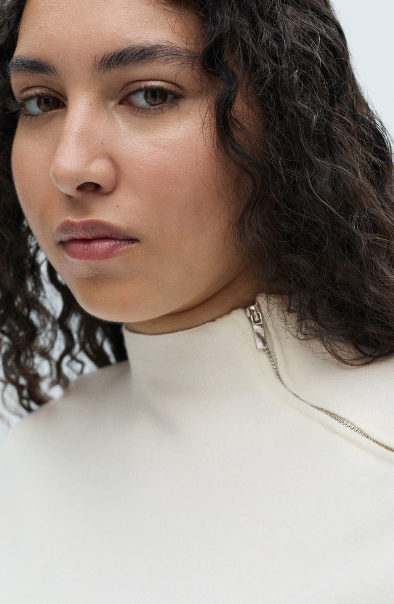 MANGO Konpaktu Asymmetric Half Zip Sweater, Alternate, color, Ecru