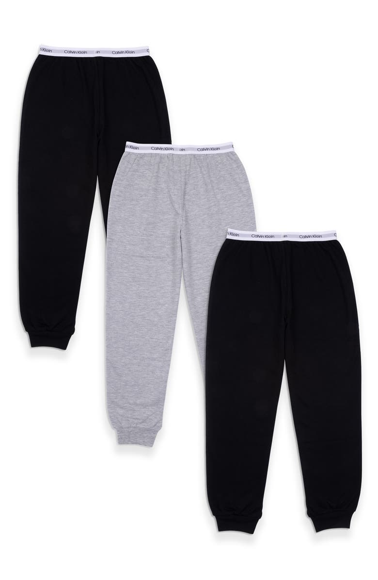 Calvin Klein Kids' 3-Pack Assorted Pajama Joggers, Alternate, color, Black/ Heather Grey/ Black