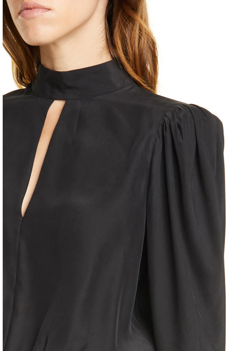 Keyhole Silk Satin Top, Alternate, color, NOIR