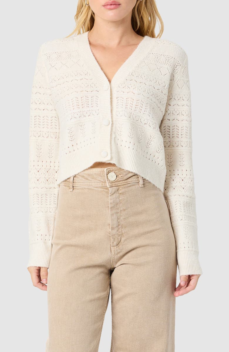 All in Favor Pointelle Crop Cardigan, Main, color, Cream