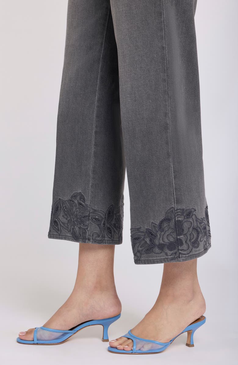 NYDJ Teresa Floral Hem High Waist Ankle Wide Leg Jeans, Alternate, color, Dusty Ash