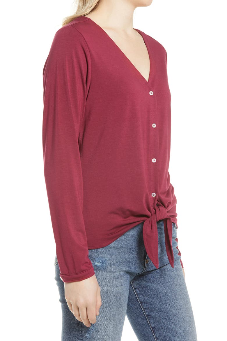 Kauai Tie Front Top, Alternate, color, RHODODENDRON