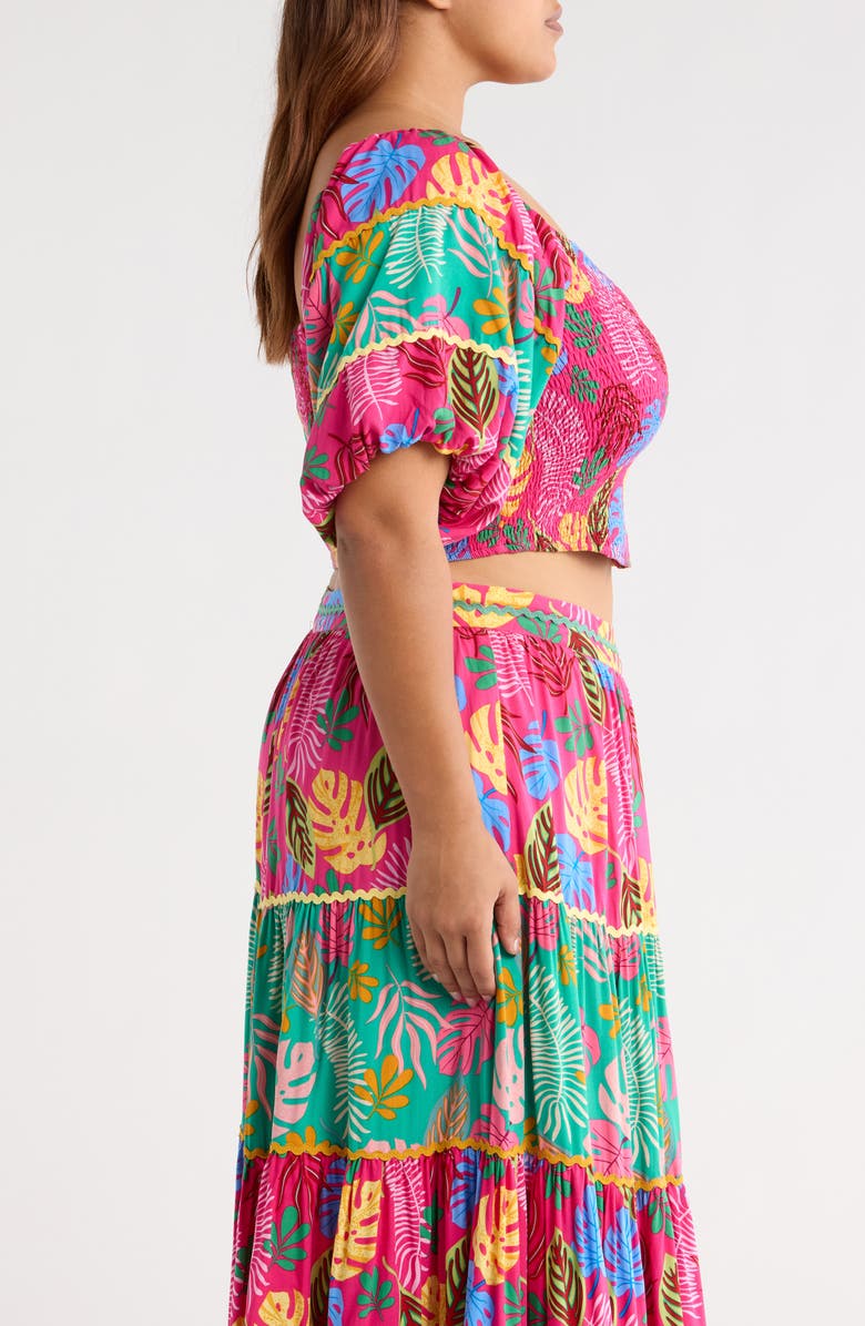 SUGARLIPS Smocked Puff Sleeve Crop Top, Alternate, color, Fuchsia Pink