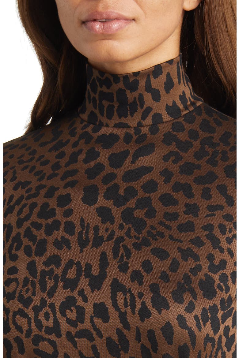 Long Sleeve Mock Neck Leopard Print Tie Waist Dress, Alternate, color, ESPRESSO/ ANNE BLACK